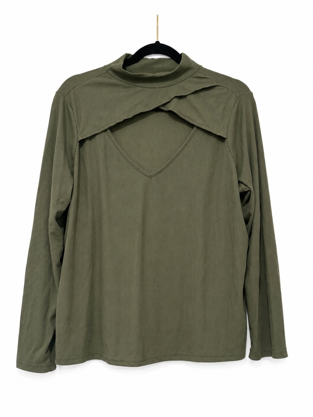 Layered Mock Neck Long Sleeve Top in Olive Green